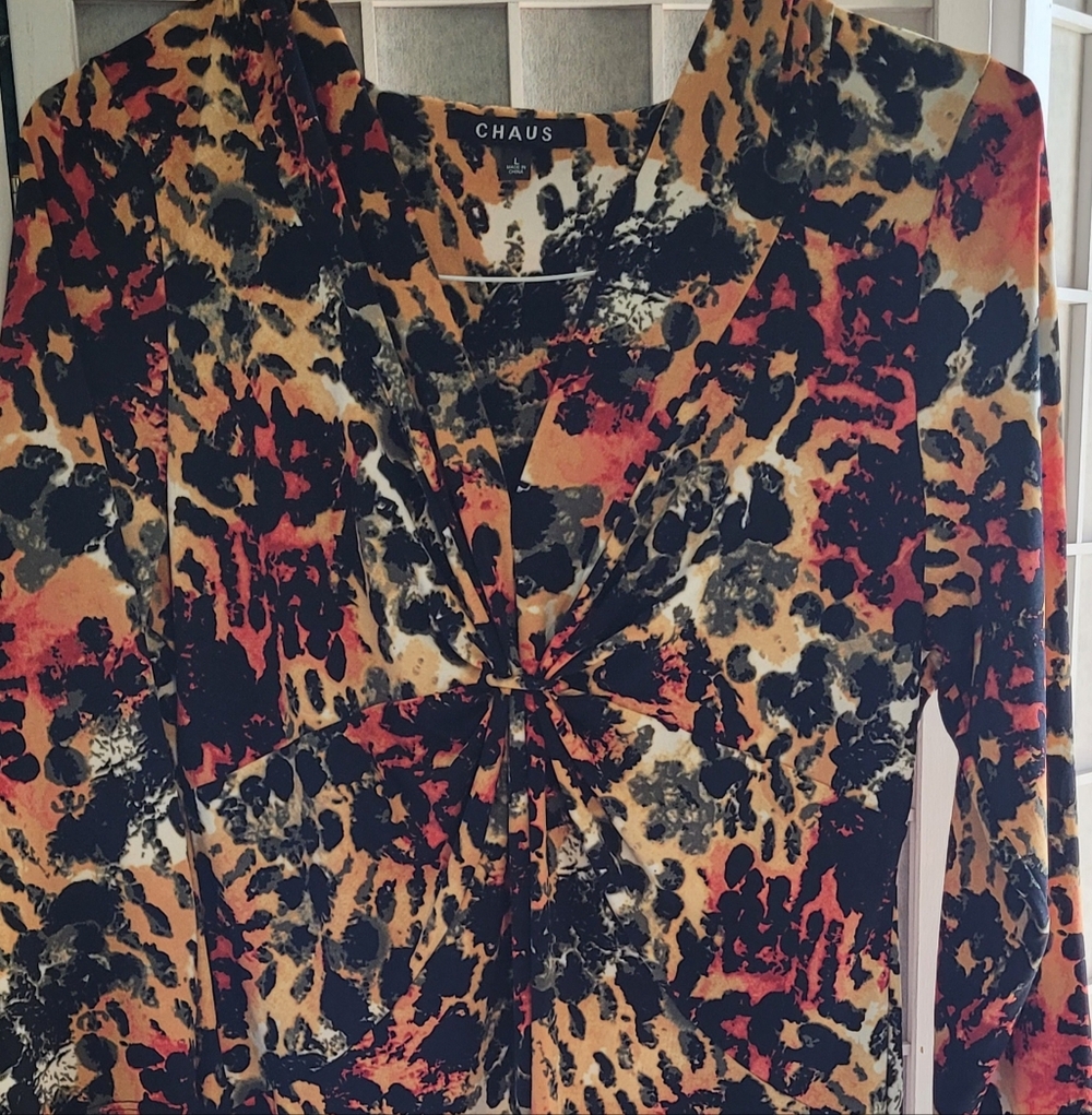 Chaus Animal Print Knit Top, Size L